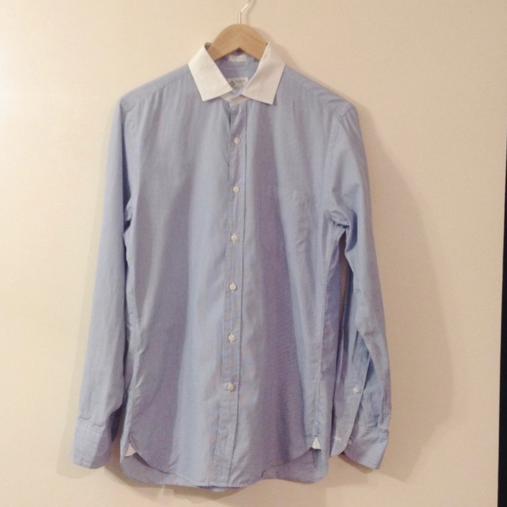 J. Crew 2-Ply Contrast Collar Button-Up Shirt Blue